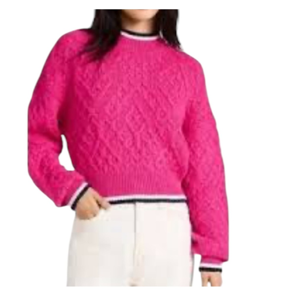 MOTHER The Mock Jumper Crop Sweater Women's M Pink Baby Alpaca Blend Cable Knit